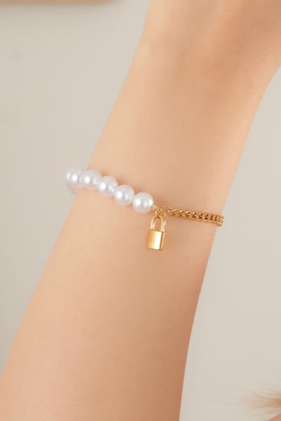 Çelik İncili Kilit Model Bileklik