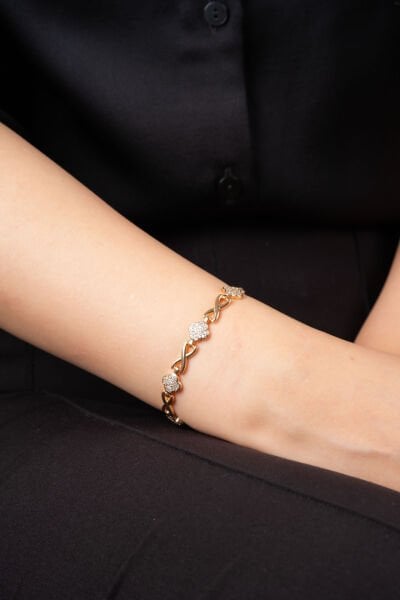 Rose Çiçek Motifli Taşlı Bileklik
