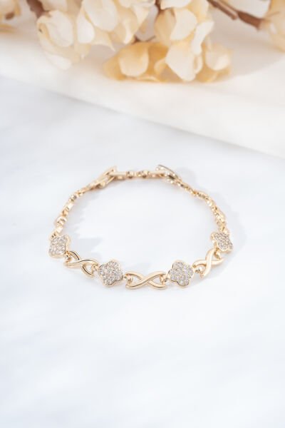 Rose Çiçek Motifli Taşlı Bileklik