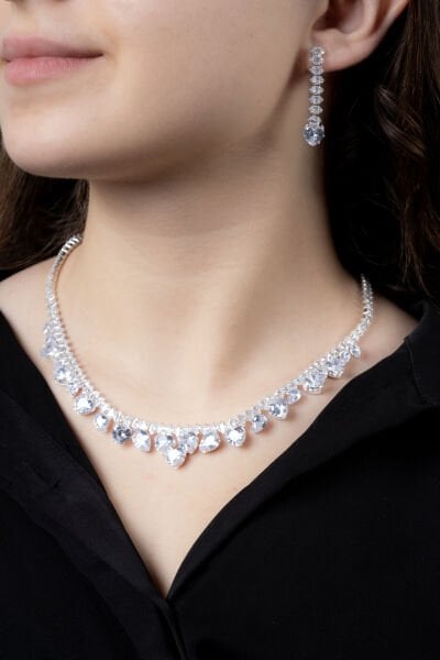 Silver Prenses Model Kalp Taşlı Set