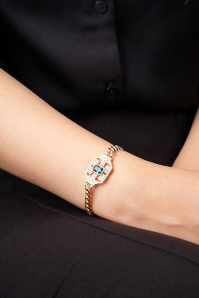 Rose Yeşil Taşlı Zincir Bileklik