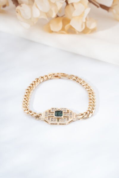 Rose Yeşil Taşlı Zincir Bileklik