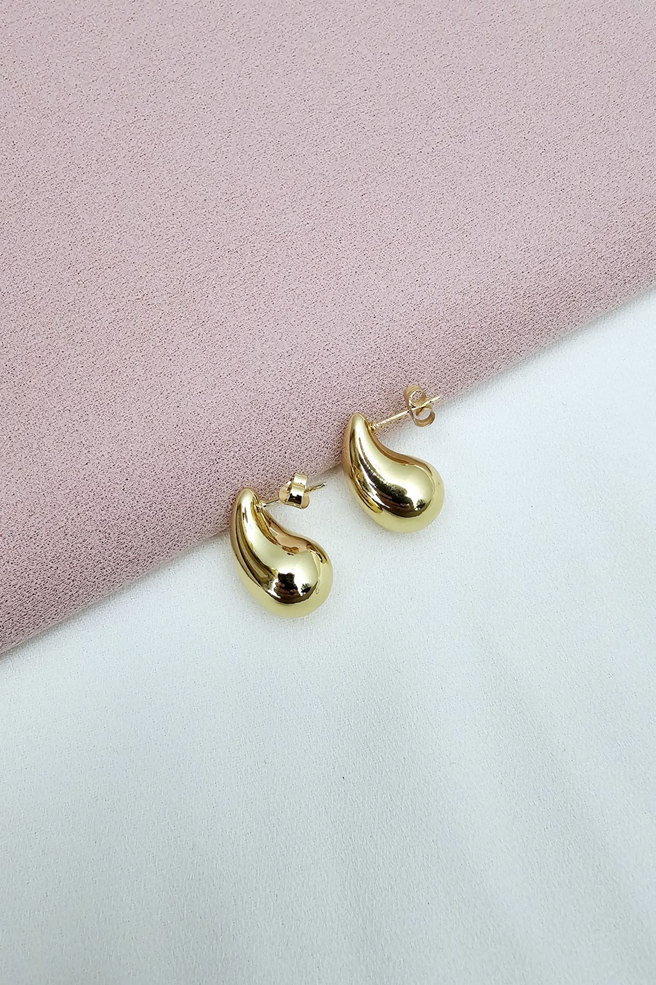 Çelik Minimal Gold Damla Küpe