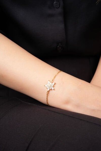 Gold Cam Taşlı Papatya Bileklik