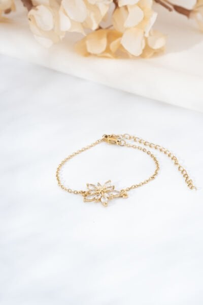 Gold Cam Taşlı Papatya Bileklik