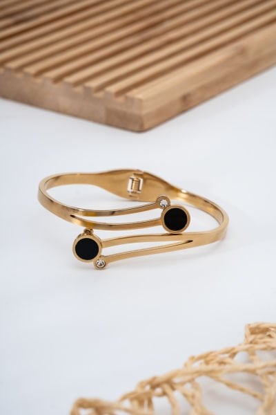 Çelik Siyah Sedef Taşlı Bileklik