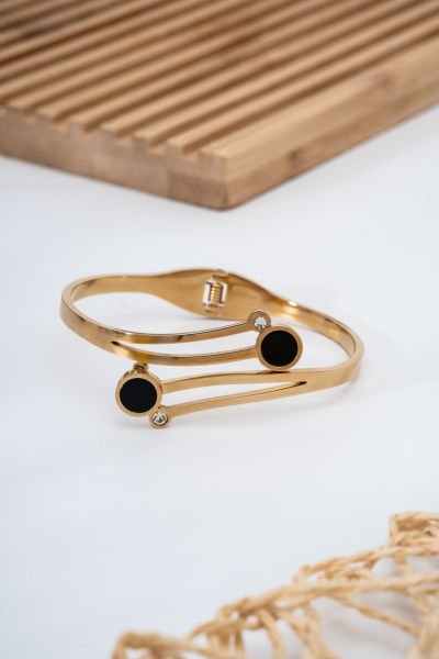 Çelik Siyah Sedef Taşlı Bileklik