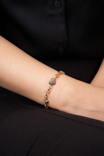 Rose Mavi Taşlı Kalp Bileklik