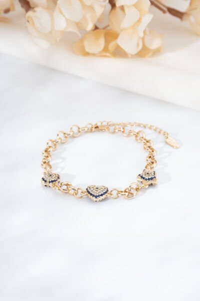 Rose Mavi Taşlı Kalp Bileklik