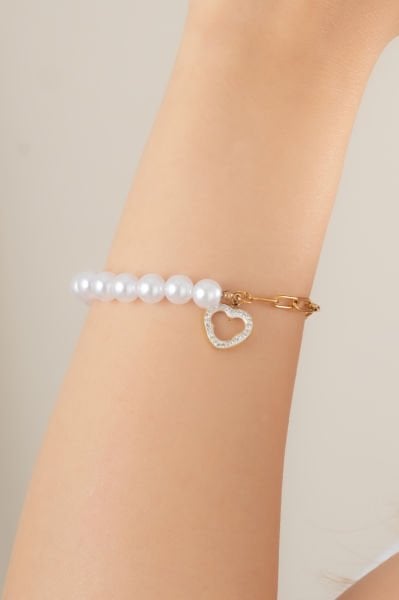 Çelik Kalpli İnci Bileklik