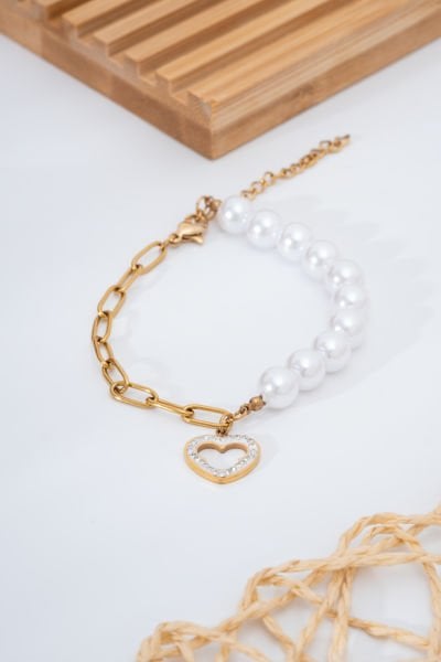 Çelik Kalpli İnci Bileklik