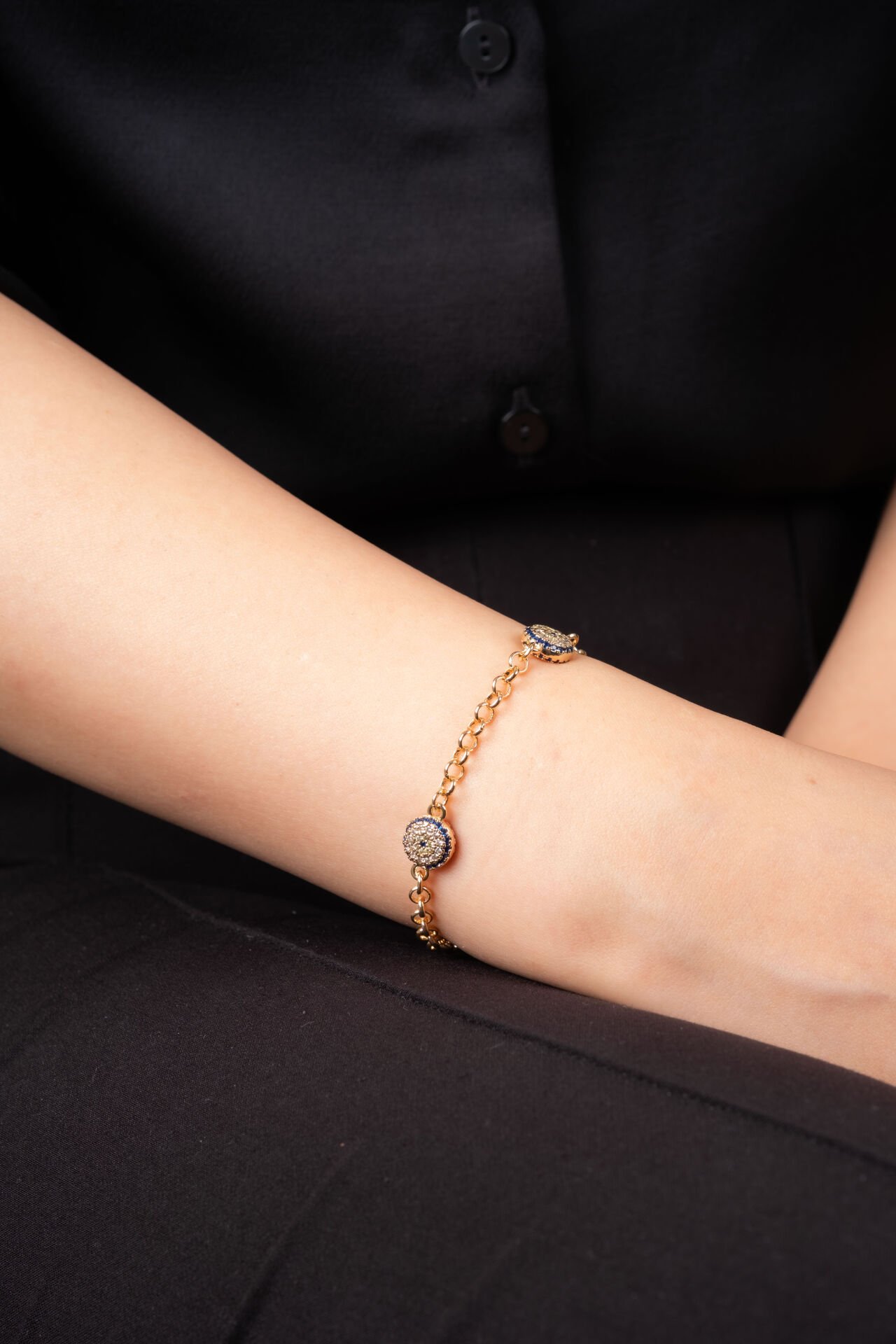 Rose Mavi Taşlı Yuvarlak Figürlü Bileklik