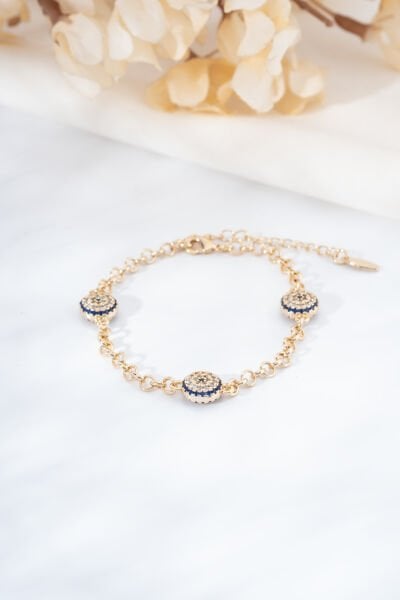 Rose Mavi Taşlı Yuvarlak Figürlü Bileklik