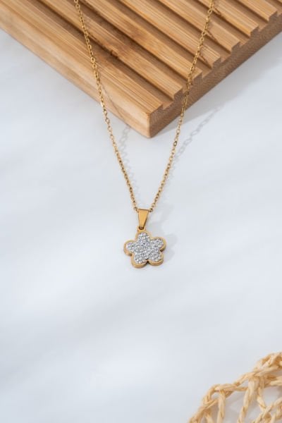 Çelik Taşlı Gold Kolye