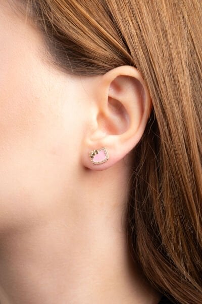 Gold Pembe Hello Kıtty Küpe