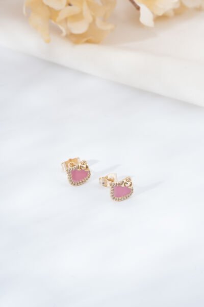 Gold Pembe Hello Kıtty Küpe