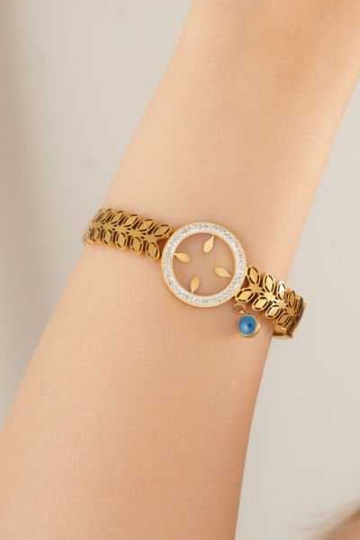 Çelik Zeytin Yaprağı Model Çeyrek Takılan Gold Bileklik