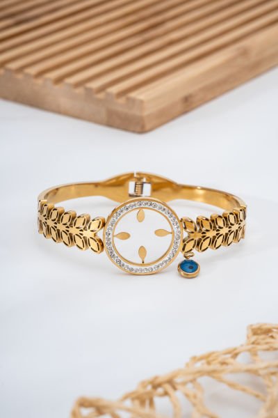 Çelik Zeytin Yaprağı Model Çeyrek Takılan Gold Bileklik