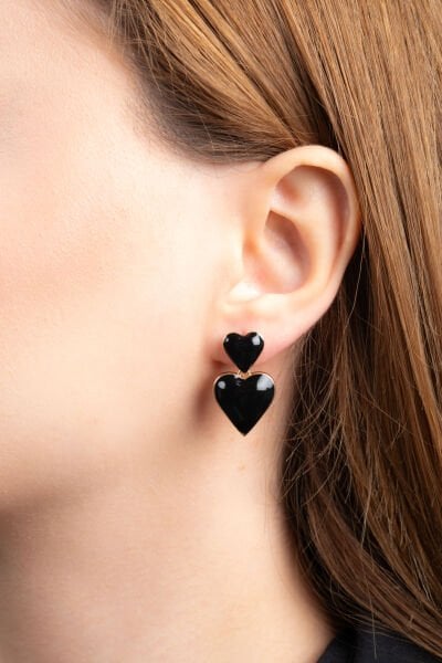 Siyah Kalp Sallantılı Küpe