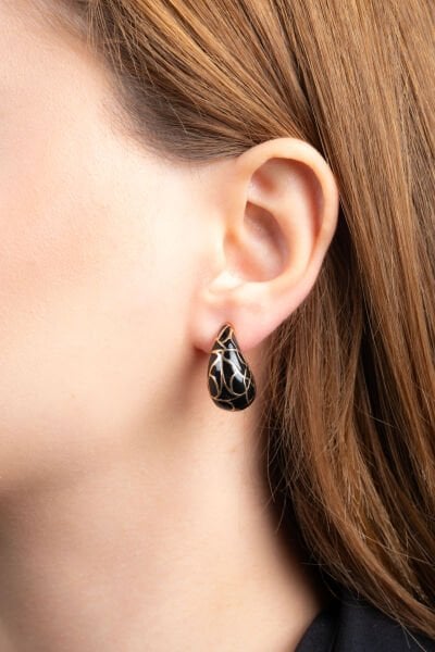 Siyah Mermer Desen Damla Küpe