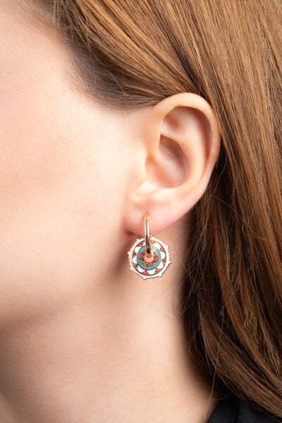 Gold Beyaz Çini Desen 3'lü Küpe