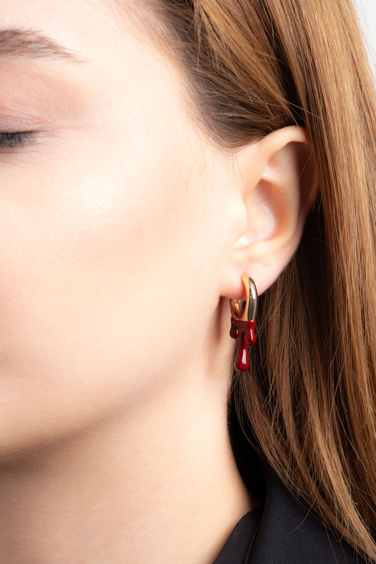 Gold ve Bordo Detaylı Küpe