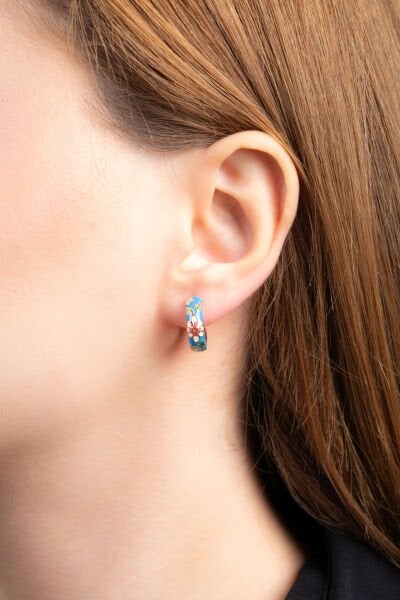 Mavi Çini Desen Küpe