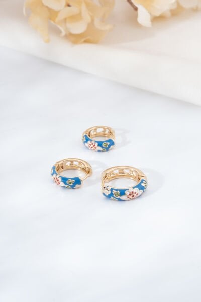 Mavi Çini Desen Küpe