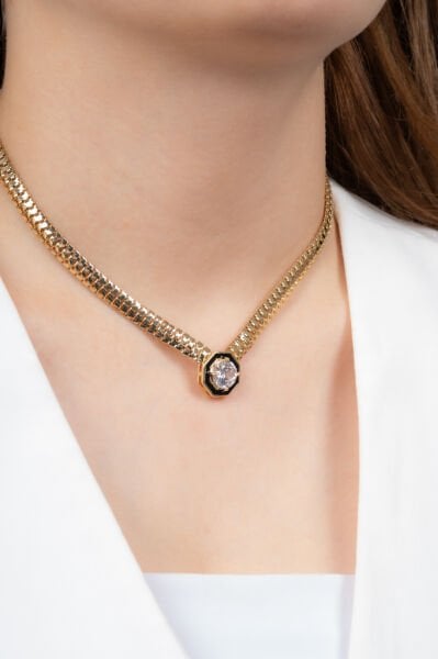 Geniş Zincirli Büyük Taş Detaylı VIP Kolye