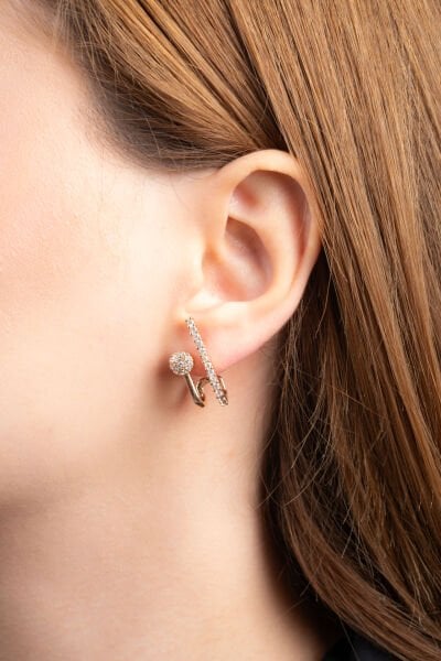 Gold Zirkon Taşlı Küpe