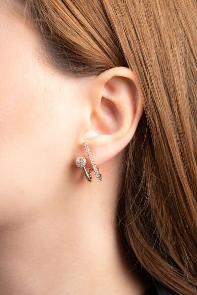 Gold Zirkon Taşlı Küpe