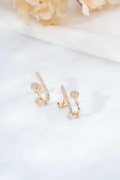 Gold Zirkon Taşlı Küpe