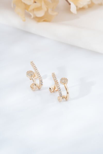 Gold Zirkon Taşlı Küpe