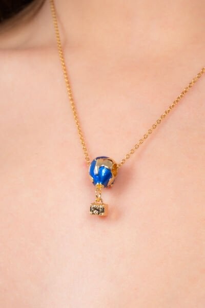 Mavi Sıcak Hava Balonu Figürlü Zincir Kolye
