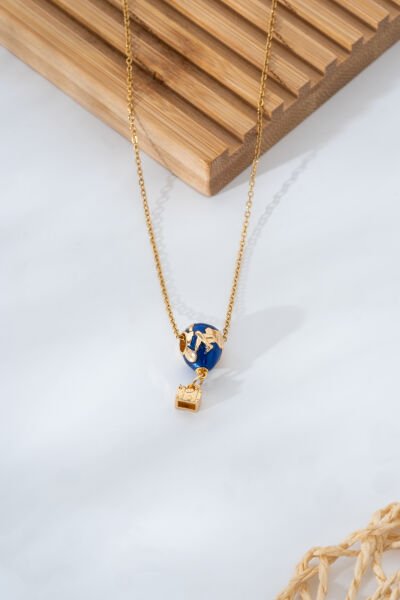 Mavi Sıcak Hava Balonu Figürlü Zincir Kolye