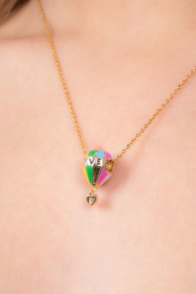 Renkli Sıcak Hava Balonu Figürlü LOVE Yazılı Zincir Kolye