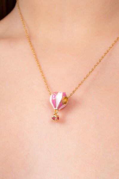 Pembe Sıcak Hava Balonu Figürlü Zarif Zincir Kolye
