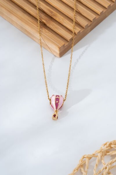 Pembe Sıcak Hava Balonu Figürlü Zarif Zincir Kolye