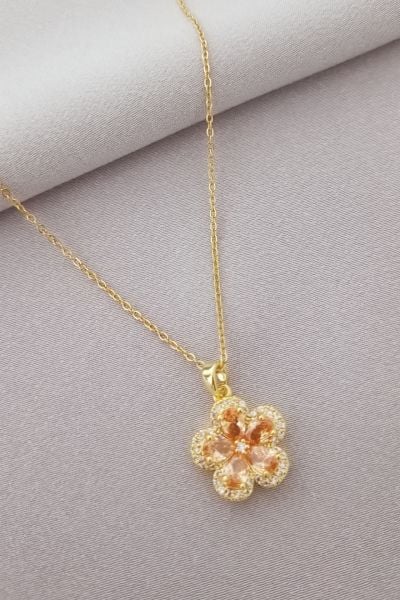 Çelik taşlı kolye gold