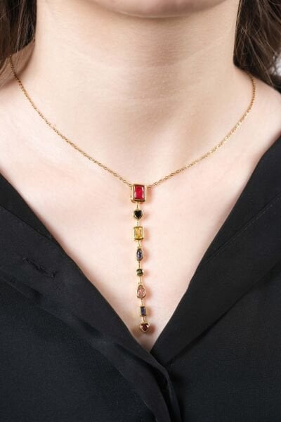 Gold Kare Cam Detay Y Kolye