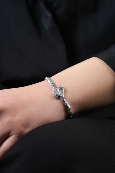 VIP Silver Taşlı Mini Başlı Yılan Bileklik