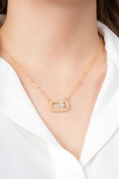 Gold Dikdörtgen Taşlı Kolye