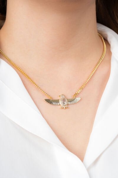 Gold Taşlı Kartal Figürlü Kolye