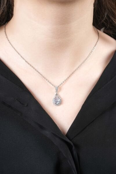 VIP Silver Damla Taşlı Uzun Kolye