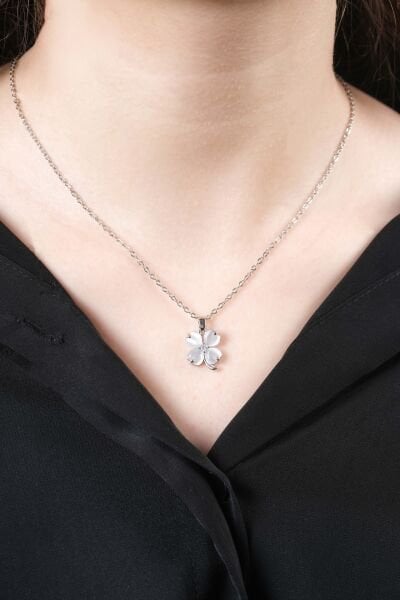 VIP Silver Sedef Çiçek Uzun Kolye