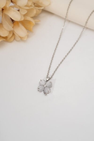 VIP Silver Sedef Çiçek Uzun Kolye