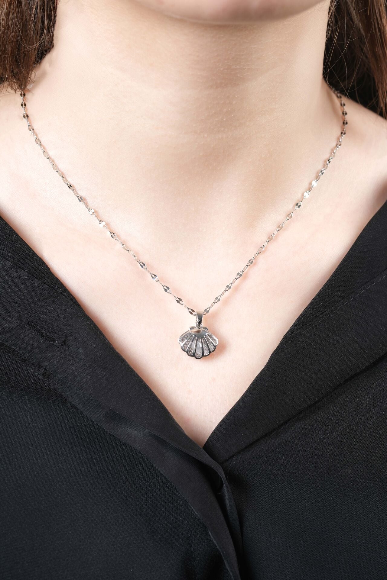 VIP Silver Midye Uzun Kolye