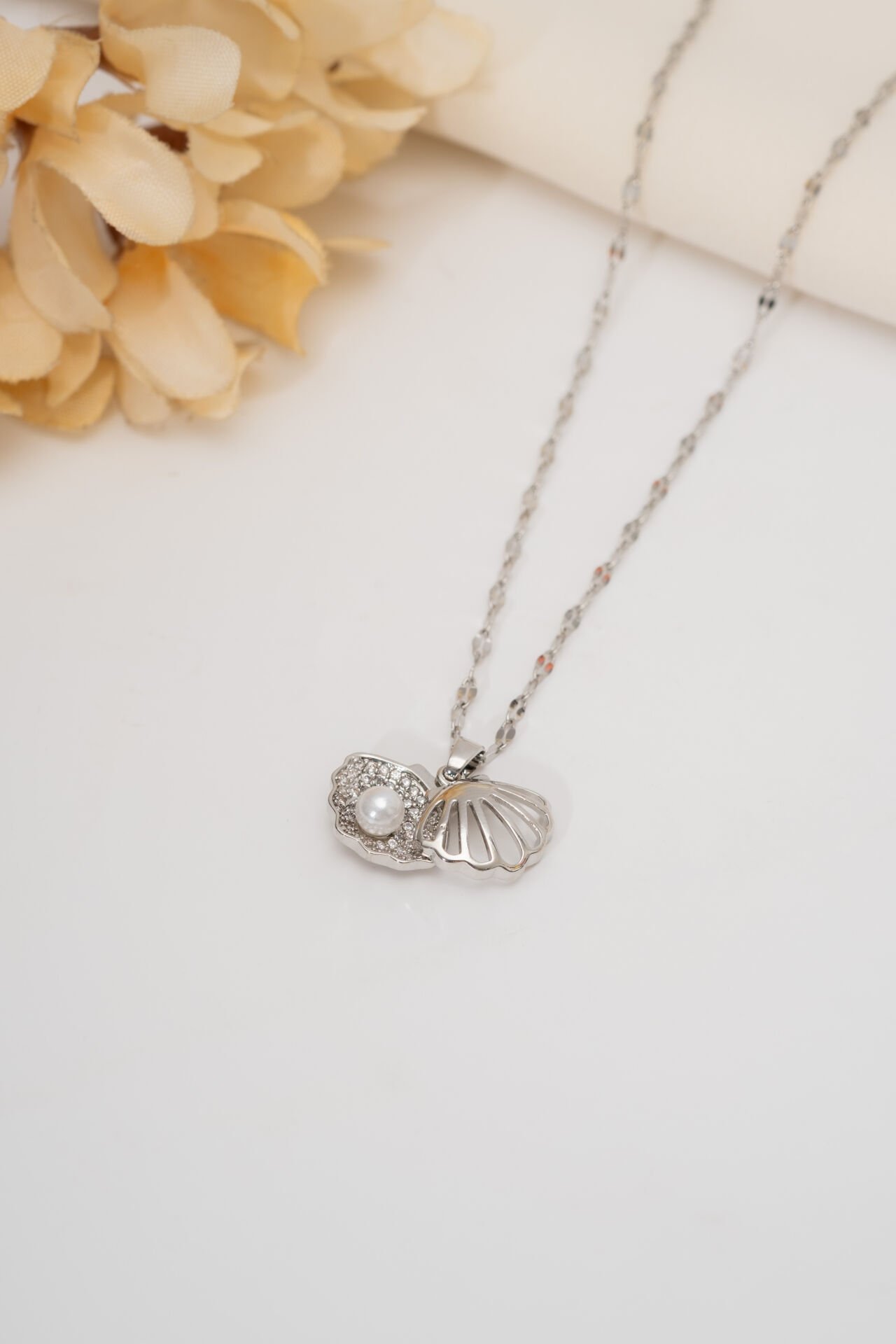 VIP Silver Midye Uzun Kolye