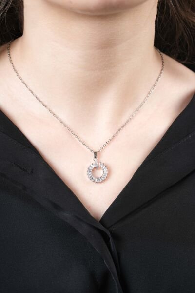 VIP Silver Su Yolu Daire Uzun Zincirli Kolye