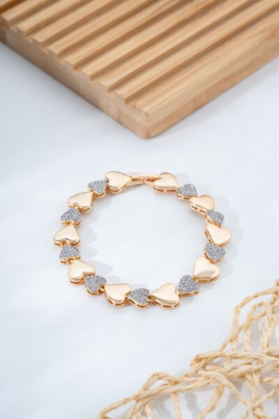 Altın Renk Kalp Figürlü Işıltılı VİP Bileklik